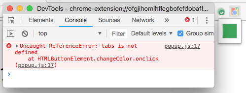 DevTools displaying popup error
