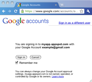 the Google Accounts approval page